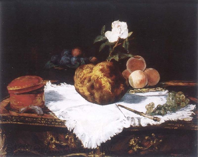 Edouard Manet Brioche with flower and fruits